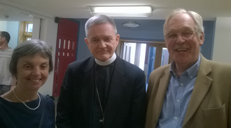 l-r: Pat Gaffney with  Archbishop Adams and Julian Filochowski after the Mass