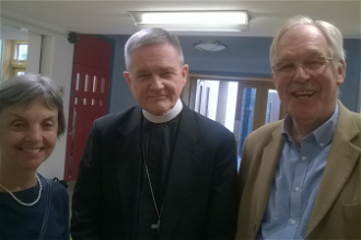 l-r: Pat Gaffney with  Archbishop Adams and Julian Filochowski after the Mass