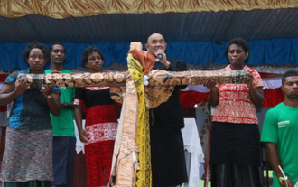 Archbishop Peter Loy Chong with parishioners, Suva Diocese Eucharistic Celebration 2018