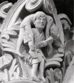 Vezlay carving: Jesus carrying Judas
