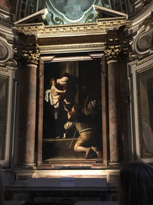 Caravaggio's pilgrims arrive in Rome, Church of St Augustine