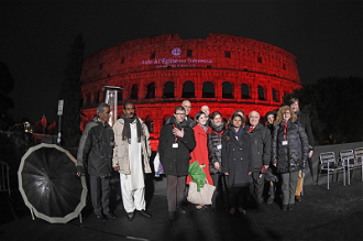 Ashiq Masih (second from left) with ACN staff and speakers at an event for the suffering Church held at Rome's Colosseum in February 2018