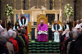 l-r: Archbishop Justin Welby, Bishop Alan Hopes, Bishop  Graham James. Image Keith Morris