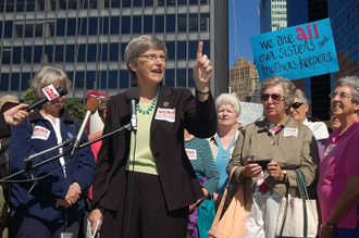 Sr Simone Campbell speaking in New York