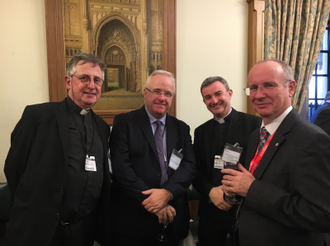 l-r: Fr Ashley Beck, Prof Francis Davis, Canon Dr Angus Ritchie, Dr Philip McCarthy Chief Executive CSAN at Parliamentary reception. Image ICN/JS