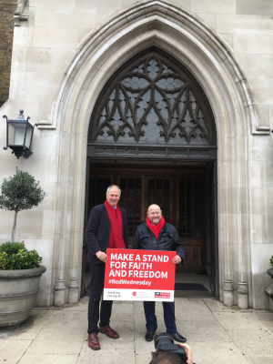 Mervyn Thomas (rt) with John Newton earlier on Red Wednesday at St George's,  Southwark