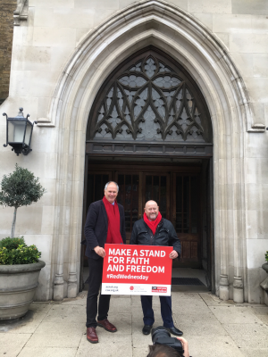 Mervyn Thomas (rt) with John Newton earlier on Red Wednesday at St George's, Southwark