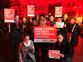 International supporters in Westminster Piazza - image  ACN  2018