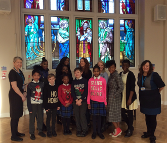 Rightt: Headmistress Mrs Titus Deputy Head Ms Kirby on left, with parents and pupils.