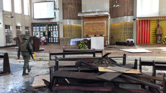 Wreckage in  Cathedral of Our Lady of Mount Carmel