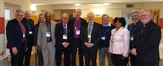 (l-r) Bishop Trevor Williams, Bishop Brendan Leahy, Mr Mike Robinson, Bishop Francis Alao, Dr Paul Manook, Bishop Michael Beasley, Rev Dr Callan Slipper, Rev Martin Smith, Mrs Becky Alao, Bishop Walter Jagucki, Archbishop Bernard Longley