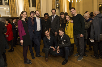 Dr Finaldi with artists at the reception afterwards