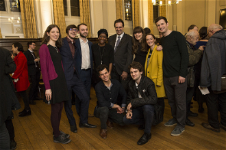 Dr Finaldi with artists at the reception afterwards