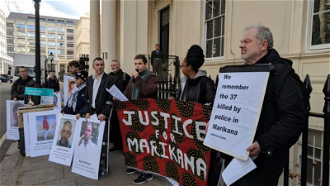Protestors outside the Lonmin 2019 AGM, London