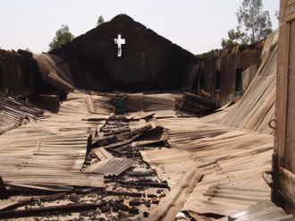 Shell of vandalised church