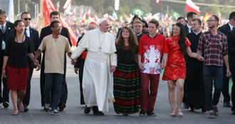 Young people with Pope Francis during the Youth Synod