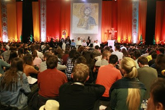 Youth participants gather with Taizé brothers for evening prayer. Photo: Katja Dorothea Buck/WCC