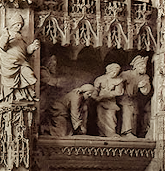 Jesus writes in the sand - Chartres Cathedral choir screen