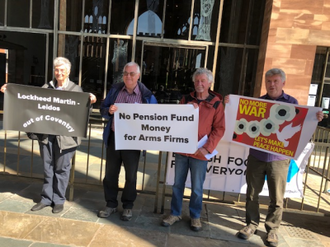 Ann Farr, Paul McGowan, Andrew Rigby,  Paschal Somers outside Coventry Cathedral