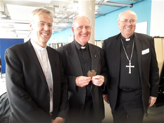 L-R: Bishop Nicholas Hudson,  Fr Joe Ryan, Archbishop Malcolm McMahon