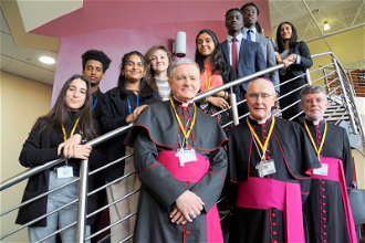 Archbishop Adams with sixth form students and inter-faith leaders at St John Fisher High School