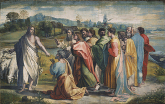Christ's Charge to Peter Cartoon for a Tapestry, Raphael 1515, On loan from collection of Her Majesty the Queen at the V&A Museum, London