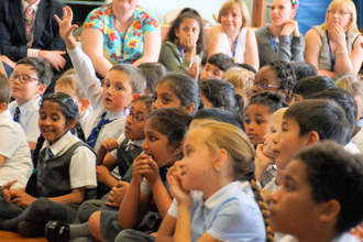 Pupils from St Thomas More Catholic Primary School in Peterborough during recent visit by Papal Nuncio.