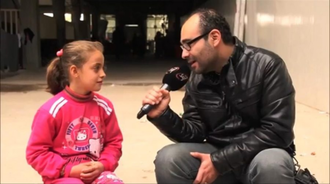 Myriam talking with  SAT-7 presenter Essam Nagy