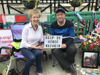 Fleur Brennan,  parishioner at Holy Apostles, Pimlico, and member of Westminster & Bayswater Amnesty International sat in solidarity with Richard on Sunday to press for justice for Nazanin.