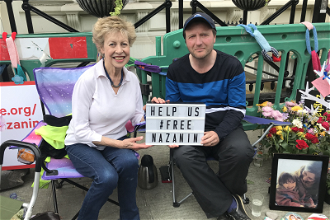 Fleur Brennan,  parishioner at Holy Apostles, Pimlico, and member of Westminster & Bayswater Amnesty International sat in solidarity with Richard on Sunday to press for justice for Nazanin.