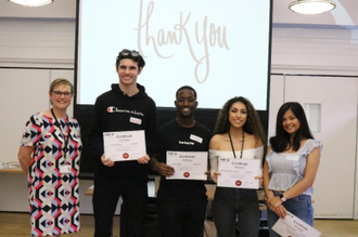 Students from Palmer Catholic Academy with CAFOD's Director (Sarah Burrows/CAFOD)