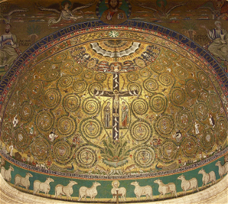 I am the True Vine, XII century apse mosaic above the high altar, 12th century, With inscription: ECCLESIAM CRISTI VITI SIMILABIMUS ISTI