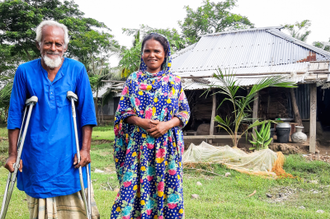 Manihur's husband Khalek with his new crutches