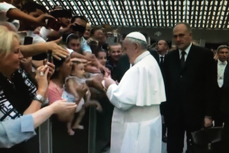 Greeting pilgrims at General Audience