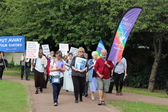 Catholic group walking towards ExCel