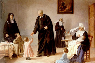 St.Vincent de Paul and Sisters of Charity caring for foundlings, by Francis Xavier Weninger, 1907