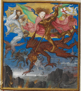 St Michael, with bright wings (BL Royal MS 18 D II, f. 161v)