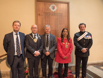 l-r: Craig Mackinlay MP, Cllr Jason Savage, Dr Chris Horsburgh,  Mayor Raushan Ara, Lt Col Paddy Williams MC