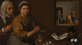 Christ in the House of Martha and Mary, by Diego Velazquez, 1618 © National Gallery Londo
