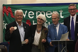L-R: Bruce Kent, Lisa Clark, Reiner Braun and Philip Jennings at the ceremony.