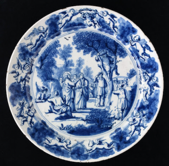 Jesus Encounters Zacchaeus, Delft plate by De Roos Factory, 1690-1710 © V&A Museum, London