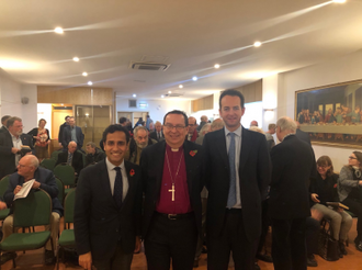 l-r :   Rehman Chishti, Bishop Mounstephen  and James Somerville-Meikle