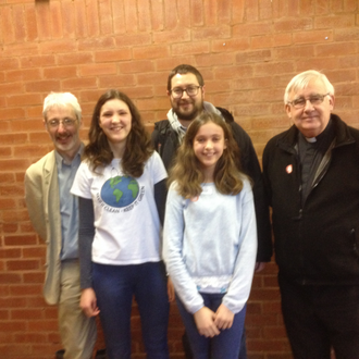 L-R:  Paul Bodenham, Anna and Eleanor Marshall, James Trewby, Bishop Ralph Heskett