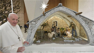 Pope Francis with Nativity Scene in Paul VI Hall  - image: Vatican Media