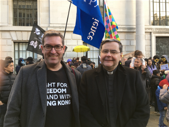 Benedict Rogers and Fr Dominic Robinson SJ who spoke at the Chinese Embassy vigil