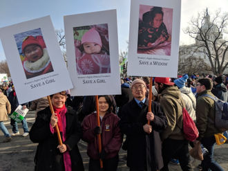 Reggie Littlejohn with Anni Zhang and her father Lin Zhang at 2019 March for Life