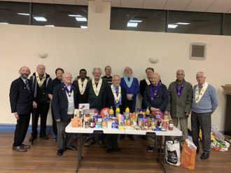 Southend KSC with Fr Jeff & foodbank collection