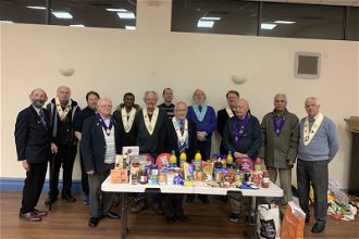 Southend KSC with Fr Jeff & foodbank collection