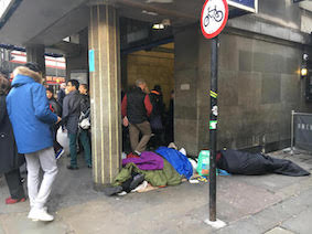 Destitute refugees outside Leicester Square tube station last week