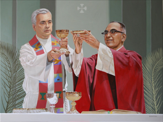The Great Amen by Peter Bridgeman depicts Fr Grande with St Oscar Romero